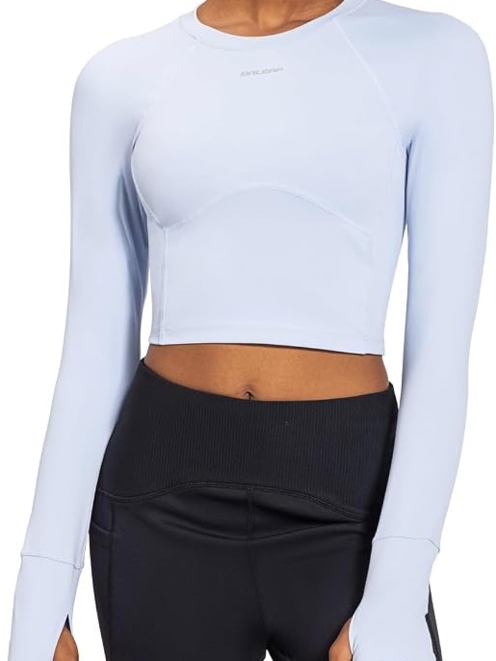 Baleaf Light Blue Long Sleeve Cropped Performance Top